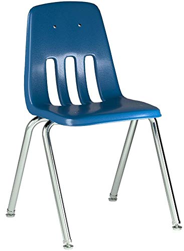 Virco Student Chair, Navy, Soft Plastic Shell, 18" Seat Height, Chrome Frame, for 5th Grade to Adults, 4 Pack (9018-BLU51)