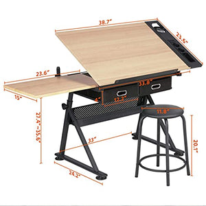 L-sister Perfect Embellishment Art and Craft Workstations, Writing, for Reading, Adjustable Height and Tiltable Table Top, Drawing Table with Stool and Storage Drawer Easy to Assemble