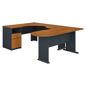 Bush Business Furniture Series A U Shaped Corner Desk with Peninsula and Storage in Natural Cherry and Slate