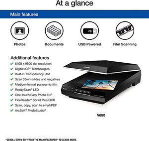Epson Perfection V600 Photo Color Scanner, 6400 x 9600 dpi, Enlargements up to 17" x 22