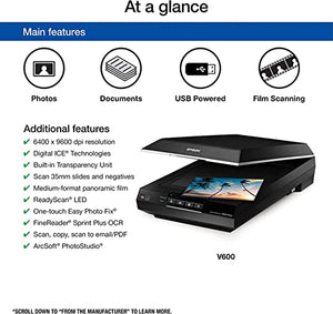 Epson Perfection V600 Photo Color Scanner - 6400 x 9600 dpi, USB Connectivity