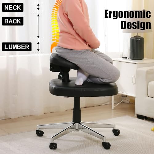 LHOOCX Ergonomic Cross Legged Kneeling Chair with Adjustable Tilt and Height - Black