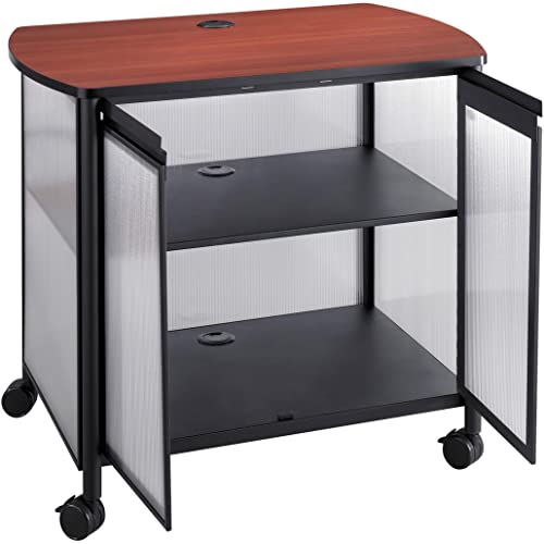 Safco Products Impromptu Mobile Print Stand with Doors 1859BL, Cherry Top/Black Frame , 200 lbs. Capacity, Contemporary Design, Swivel Wheels