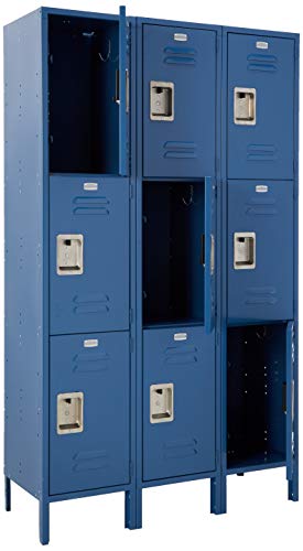 Salsbury Industries Assembled 3-Tier Extra Wide Standard Metal Locker with Three Wide Storage Units, 6-Feet High by 18-Inch Deep, Blue