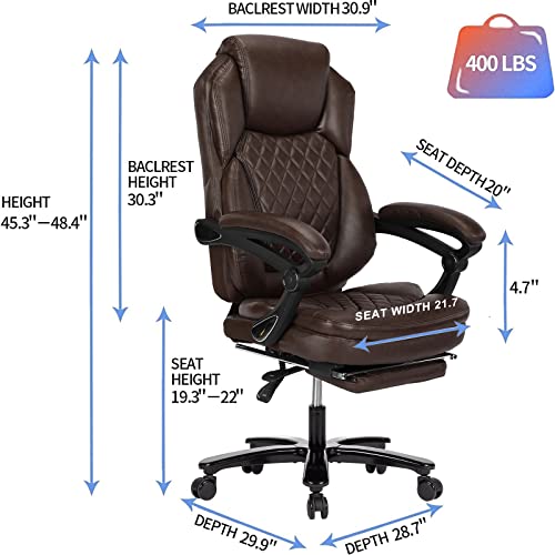 Kasorix Big and Tall Executive Office Chair with Footrest 400lbs Capacity - Brown