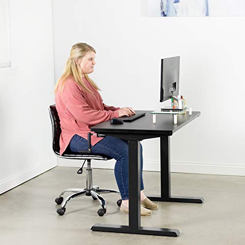 VIVO Manual Height Adjustable 43 x 24 inch Stand Up Desk, Black Solid One-Piece Table Top, Black Frame, Standing Workstation with Foldable Handle, DESK-KIT-MB4B
