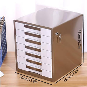 Pllrbvshs Desktop File Data Cabinet with Security Lock A4 Box, 5/7 Tier Brown/Blue Office Cabinet