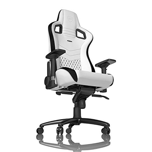 noblechairs Epic Gaming Chair - Office Chair - Desk Chair - PU Faux Leather - 265 lbs - 135° Reclinable - Lumbar Support Cushion - Racing Seat Design - White/Black