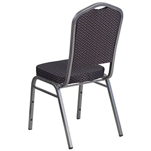 LIVING TRENDS Marvelius Crown Back Stacking Banquet Chair 10 Pack - Black Patterned Fabric/Silver Vein Frame