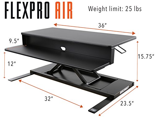 Stand Steady Flexpro Air | 36 Inch Premium Standing Desk Converter | Fully Assembled Sit to Stand Desk | Height Adjustable 2 Level Stand Up Desk Converter with Keyboard Shelf & Monitor Riser (Black)