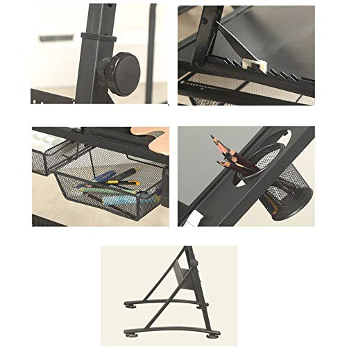 XIONGGG Multifunctional Glass Drafting Table Height Adjustable Drawing Desk W/ 2 Storage Drawer, Tiltable Desk Art Table