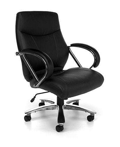 OFM Avenger Series Big and Tall Leather Executive Chair - Black Mid Back Computer Chair with Arms, Black (811-LX-BLK)