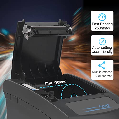 ACLAS 3'1/8 Thermal Receipt Printer 80mm w/Auto Cutter Cash Drawer ESC/POS Windows for Bill POS Receipt Printers (10 inches/sec, USB + Ethernet Serial Port)