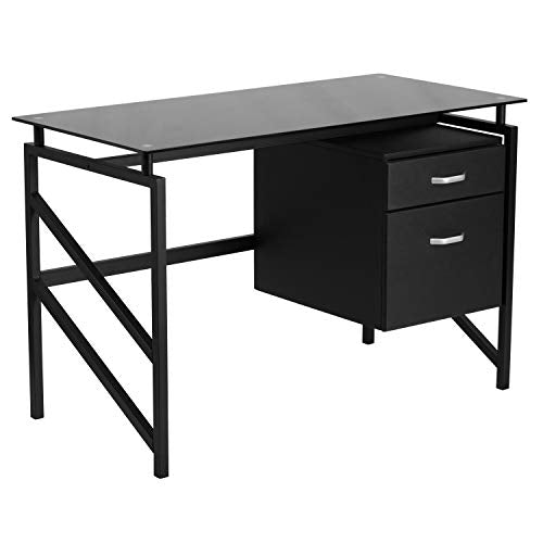 Flash Furniture Black Glass 2 Drawer Desk