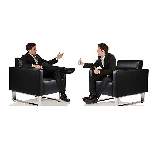 LuckyerMore Set of 2 Barrel Chair Office Sofa Chair Leather Armchair Single Sofa Heavy Duty and Soft Sponge for Meeting Room Guest Reception,Black