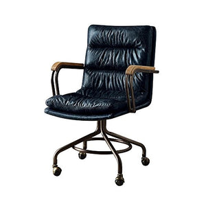 Major-Q Vintage Blue Top Grain Leather 5-Star Base Executive Office Chair with Casters and Metal Frame Armrests, 9092417