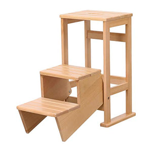 JHome-Stepstools 3-Tread Solid Wood Step Ladder - Max. 200kg 33x70x62cm