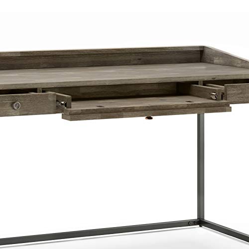 SIMPLIHOME Ralston SOLID WOOD and Metal Modern Industrial 60 inch Wide Home Office Desk, Writing Table, Workstation, Study Table Furniture in Distressed Grey with 2 Drawerss