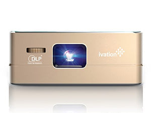 Ivation Pro3 Portable Rechargeable Smart DLP Projector - Streams via HDMI/MHL & USB Connections, Wi-Fi, Bluetooth - Compatible with DLNA, Miracast, Airplay Wireless Mirroring for iOS & Android - Gold