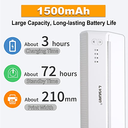 LVYUAN Portable A4 Thermal Printer, Wireless Bluetooth Printer Support 216mm/8.5inch Width A4 Paper Available for Outdoors Printing Home Office Travel Students and Cars