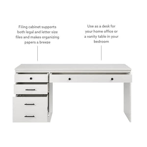 Linon Cody Wood Desk with File Cabinet in Whitewash