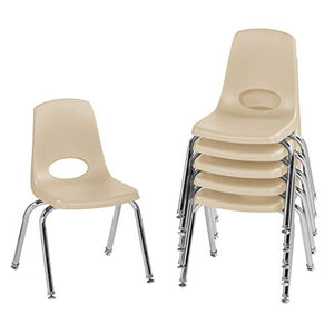 FDP 14" School Stack Chair, Stacking Student Seat with Chromed Steel Legs and Nylon Swivel Glides; for in-Home Learning or Classroom - Sand (6-Pack), 10364-SD
