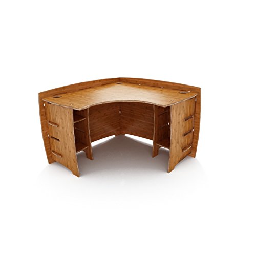 Legaré Furniture Corner L-Shaped Office Desk, Home Computer Desk, No Tool Assembly with Adjustable Shelves, Amber Bamboo