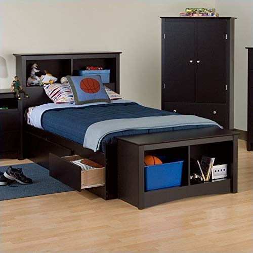 Prepac Sonoma Bookcase Platform Storage Bed with Headboard in Black-Twin - Twin