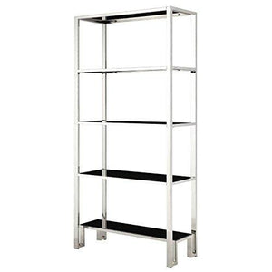 ModHaus Modern Mirror Finish Chrome Bookcase with 5 Black Tempered Glass Shelves - 36 Wide x 73 Height x 15 Depth inches Indoor Includes ModHaus Living (TM) Pen