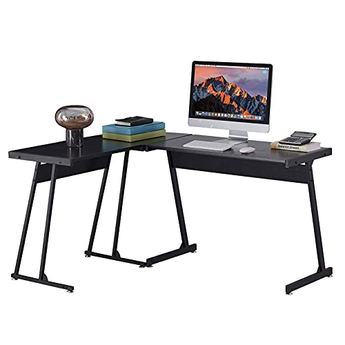 L Shaped Desk Gaming Desk L Desk Computer Corner Desk with Round Corner for Gaming Desk Home Office Writing Workstation, Black