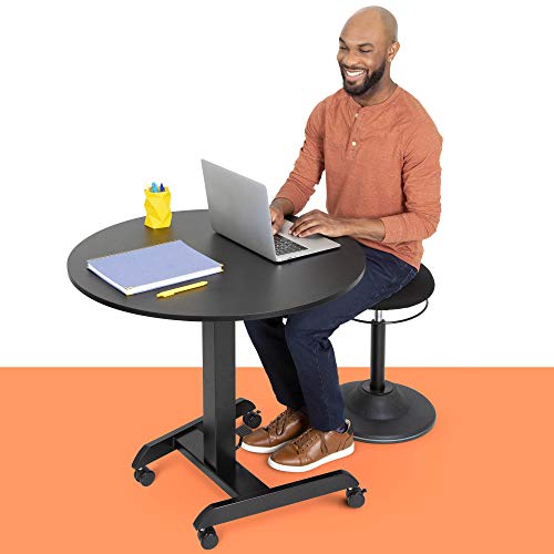 Stand Steady Height Adjustable Round Table & Multifunctional Mobile Workstation | Portable Standing Desk with Pneumatic Air Lift | Collaborative Workspace for School & Office | Easy Assembly (Black)