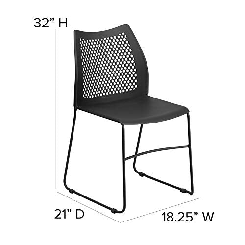 Flash Furniture Stack Chair 5 Pack - 661 lb. Capacity, Black, Air-Vent Back, Sled Base