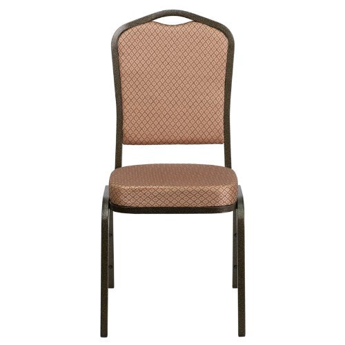 LIVING TRENDS Marvelius Crown Back Banquet Chair 10 Pack - Gold Diamond Patterned Fabric, Gold Vein Frame