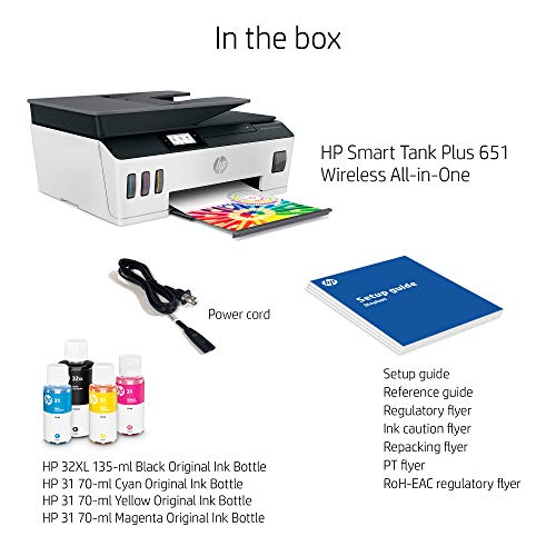 HP Smart -Tank Plus 651 Wireless All-in-One Ink -Tank Printer | up to 2 Years of Ink in Bottles | Auto Document Feeder | Mobile Print, Scan, Copy (7XV38A)