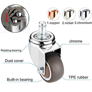 IkiCk Swivel Caster Wheels with Brake 50mm/2in - TPE Rubber - Standard Stem 11x22mm