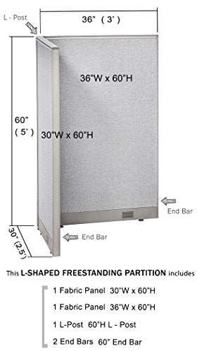 GOF Freestanding L Shaped Office Partition - Large Fabric Room Divider Panel, 30" D x 36" W x 60" H