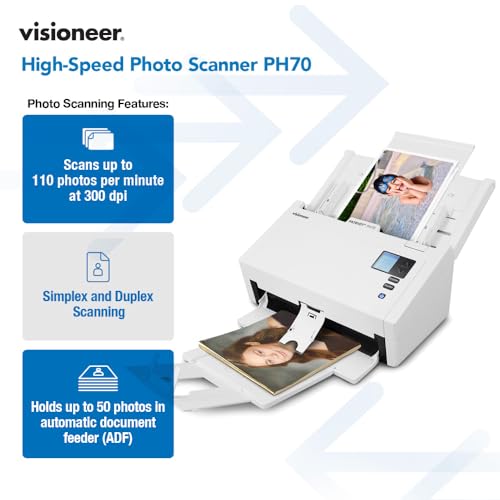 Visioneer High-Speed Color Photo and Document Scanner PH70, 600 dpi, USB, Auto Feed, ADF
