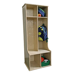 FDP Birch 2-Section Coat Locker with Bench, Storage Cubbies and Coat Hooks; Durable, Sturdy Furniture for Home, Daycare, Preschool, Classroom; Store Backpacks, Jackets, Shoes - Natural, 13138-NT