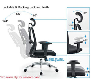 Ticova Ergonomic Office Chair - High Back Desk Chair with Adjustable Lumbar Support & Thick Seat Cushion - 130°Reclining & Rocking Mesh Computer Chair with Adjustable Headrest, Armrest