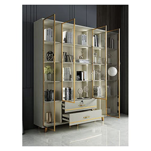 BNNP White Vertical Bookcase Storage Rack with Glass Doors