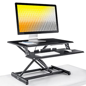 Seville Classics airLIFT Workstation Ergonomic Dual Monitor Riser with Keyboard Tray and Phone/Tablet Holder, Compact (30"), Black/Black