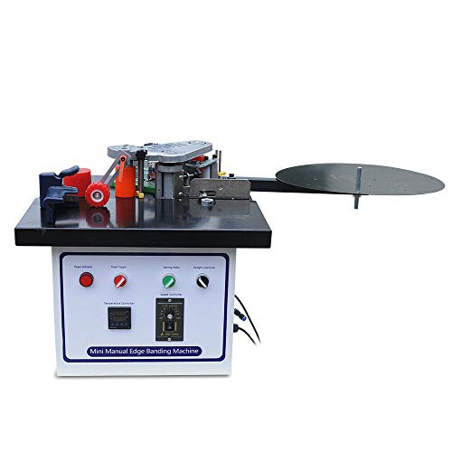 110V Wood Working Edge Banding Machine 1200W Portable Edge Bander Auto Tape Breaking Double-sided Coating Edgebander with Adjustable Speed Multi-Function Furniture Edge Bander