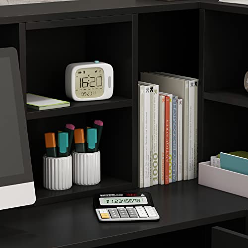 AIEGLE L-Shaped Reception Desk with Lockable Drawers & Storage Shelves, Black (55.9" x 32.3" x 48.4")