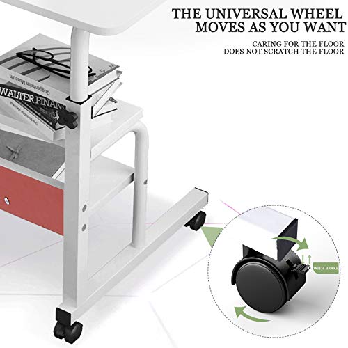 Tpouo Height Adjustable Computer Desk,Sit Stand Up Desk Workstation with Crank Handle for Office Home Living Room Bedroom,Tray Bed Side Computer Table,White(60 cm×40 cm