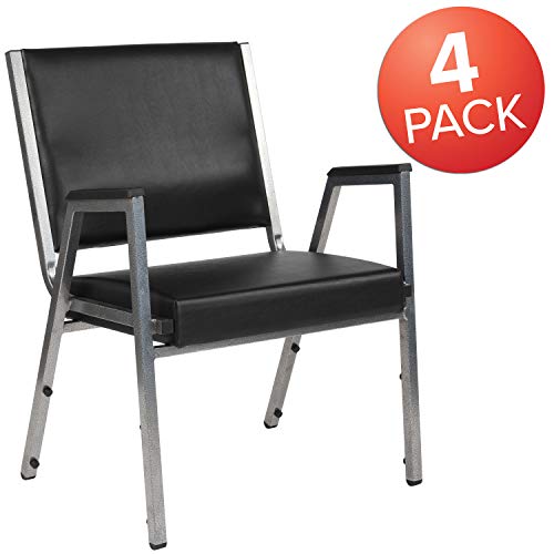 EMMA + OLIVER 4 Pack Black Antimicrobial Vinyl Bariatric Medical Reception Arm Chair