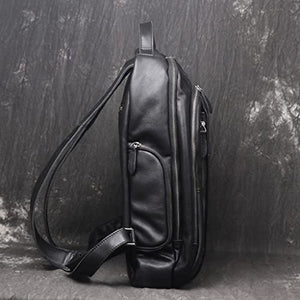 KTNG Travel Men's Leather Large Business Backpack,Cowhide School 15-inch Laptop Daypack, Women's Large-Capacity Travel Rucksack (Color : Black, Size : 11x31x44cm)
