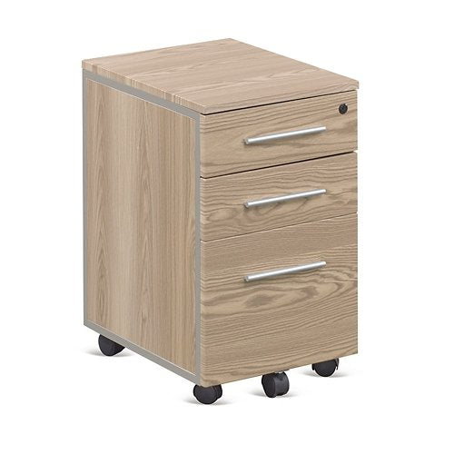 at Work Mobile File Pedestal Warm Ash Laminate/Brushed Nickel Handles