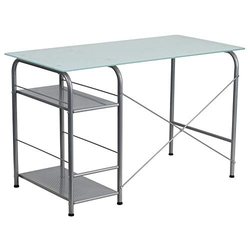 Flash Furniture Glass Computer Desk with Open Storage