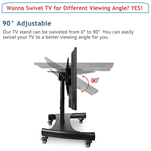 YokIma Low Meeting Room TV Stand for 50/55/60/70 Inch Flat Screens, Adjustable Height Tilting Floor TV Rolling Cart - Black