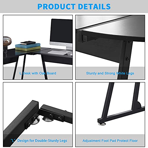 L Shaped Desk Gaming Desk L Desk Computer Corner Desk with Round Corner for Gaming Desk Home Office Writing Workstation, Black